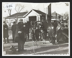 Photographer setting up to record to reenactment trek to Ohio, 1937