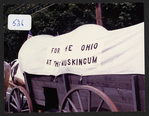 The covered wagon lead by Linus Clark for hist. soc. parade of N.W. Ordinance