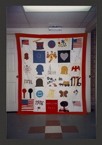 Bicentennial Quilt, made by Girl Scout Troop no. 49 to Hamilton Historical Society at the Hamilton Town Hall