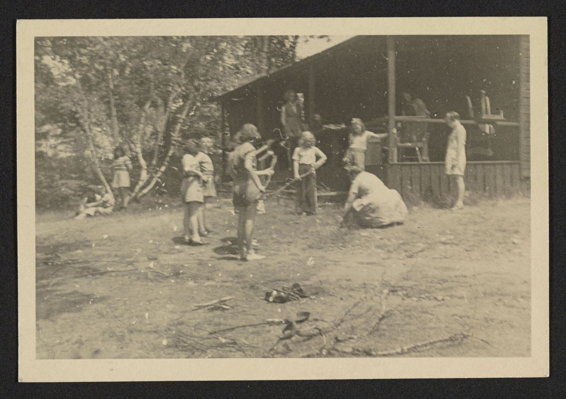 Hamilton Troop 1, girls cooking lunch at Camp Manzer, 1939