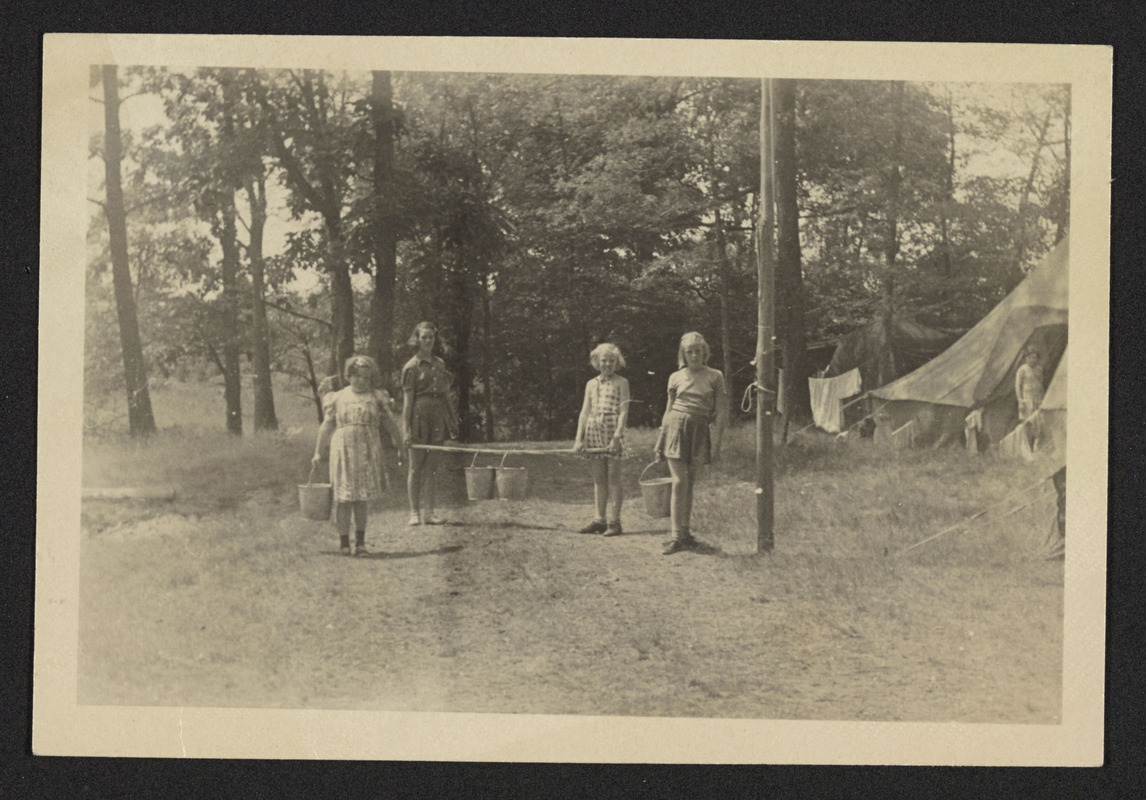 Girls on water brigade at Camp Manzer, 1939, Hamilton Girl Scout Troop 1