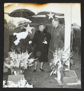 Dedication of the tank in Patton Park, Beatrice Patton and C.W. Abrams