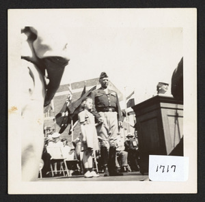 General George Patton and Elise Austrum Howitt behind Hamilton High School, 1945 celebration of Patton's visit