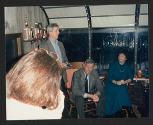 Ed Dodge, Winthrop School Principal, Dean Roberts at Kim Rogers house, Amesbury, Mass, c. 1986