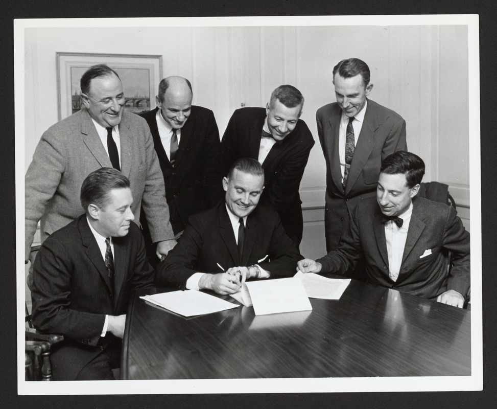 School committee and architect signing contract for building HW Regional High School