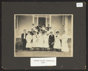 Graduating Class 1908, Hamilton Grammar School, on the steps at rear of Hamilton Town Hall