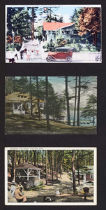 Dance hall, Pleasant Pond Park, Idlewood Lake, glimpse of cottage and lake from the grove, South Hamilton, Mass.