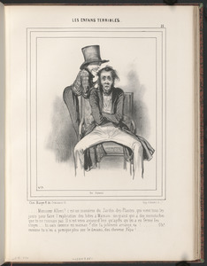 ...Monsieur Albert? C'est un monsieur du Jardin des Plantes, qui vient tous les - jours pour faire l'explication des bêtes à maman, un grand qui a des moustaches, - que tu ne connais pas. Il n'est venu aujourd'hui qu'après qu'on a eu fermé les - singes...tu sais comme est maman. Elle l'a joliment arrangé, va!...Oh! - comme tu n'en a presque plus sur le dessus, des cheveux, papa!...