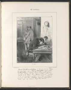 Un protêt. - Au nom de la loi et de la justice (ces neuf derniers mots raturés), a la requête du sieur Vautour, négociant - patenté, nous Loyal, huissier patenté, Achille Jolibiais et lynace Honoré Franc Michel, praticiens - soussignés, déclarons que nous sommes, à l'heure qu'il est, au domicile de la dame Misère, et - nom ici, où, parlant à son ou sa portier ou portière, ainsi déclaré ou déclarée, ce que prenons - pourrefus de paiement (sic), coùt huit francs soixante-quinze centimes. Rayé deux mots nuls