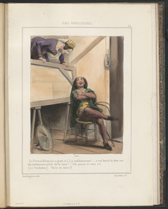 (La Princesses, elle pousse un grand cri), Le malheureux!...s'est brisé la tête sur - les rochers au pied de la tour! (Elle pousse un autre cri) - (Le Troubadour) Vas-tu te taire?