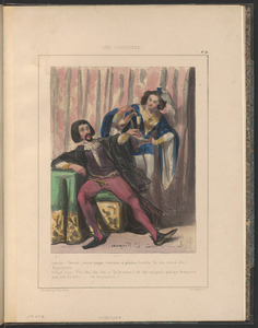 Gonzales, Versez, jeune page, versez à pleins bords le vin doré des - Espagnes... - Le Page (bas) Tin, tin, tin, tin, v'la le coco! et du soigné, qui ne te taoera - pas sur la tête...va toujours!