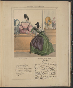 La lettre qu'on lit. - Je vous attendrais - à la grande Chaumière - Barriere du Rocheauert - Dimanche à l'heure que - vous me diré, où dans - un autre lieu que vous me désignerai. - La réponse qu'on cachette. - Monsier - Je sui au desespoire de ne - pouvoire me rande près de vous de puis deux jour je sui retenu - par un malle de genout qui - me force de gardere le lit au - moment de partire je été - obligés de me remaitre - au lit il fot esperer que - sela vat alé mieux