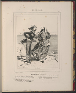 Une fadaise sur une falaise. - "C'est toi, beau zéphyr où se gonflent nos voiles, "Parfum dont on s'enivre, espoir qui nous soutiens, "Papillon qui nous suis, hirondelle qui viens "Te mirer dans les flots où tremblent nos étoiles, "Soeur de tous nos anges gardiens, "C'est toi, constant bonheur. Foi de notre voyage, "Patronne qu'à genoux chaque fois nous prions, "Femme!...C'est toujours toi" - (Gavarni)