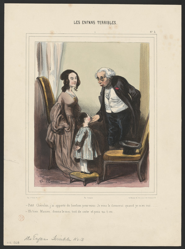 Petit Chérubin, j'ai apporté du bonbon pour vous. Je vous le donnerai quand je m'en irai... - Eh bien, mosieu, donne-le moi tout de suite et puis va-t'en