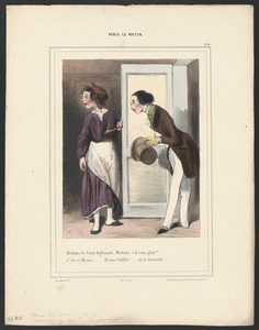 Madame de Saint-Aiglemone, Madame, s'il vous plaît? - C'est ici, Mosieu...M'ame Chiffet!...on te demande