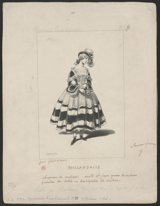 Hollandaise. - Chapeau de velours. Veste et jupe de velours garnies de satin. Brodequins de velours