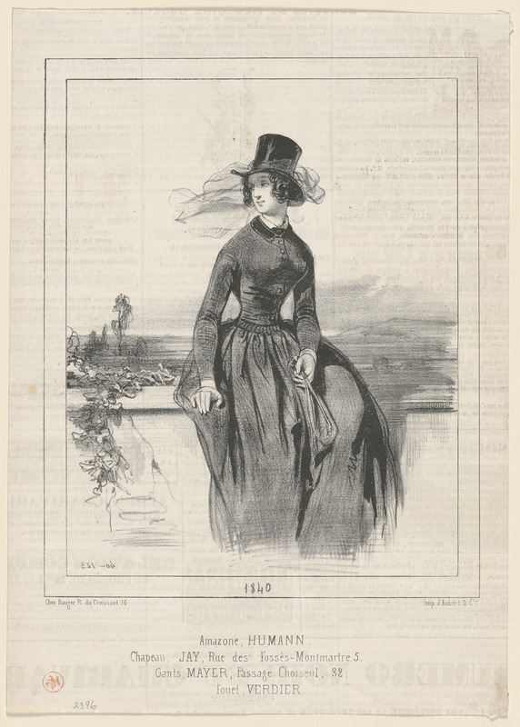 Amazone Humann. - Chapeau Jay, rue des Fossés-Montmartre, 5. - Cants Mayor, passage Choiseul, 32. - Fouet Verdier