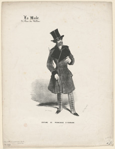 Costume de promenade d'Humann. - Chapeau de Jay. Cravate et gants de Myer. Canne de Cazal. - Envois divers de la maison de commission Lasalle et Cie, - 28, rue Taitbout