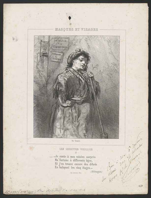 "Je conte à mes voisins surpris - Ma fortune à différents âges, - Et j'en trouve encore (sic) des débris - En balayant les cinq étages." (Béranger)