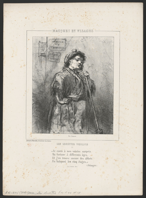 "Je conte à mes voisins surpris - Ma fortune à différents âges, - Et j'en trouve encore (sic) des débris - En balayant les cinq étages." (Béranger)