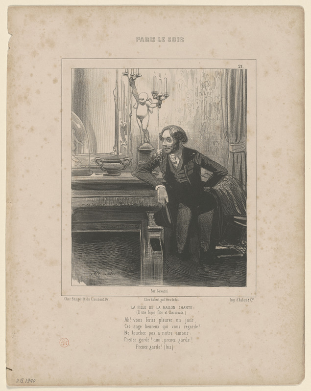 La fille de la maison chante - (d'une façon fine et charmante) - Ah! vous feriez pleurer un jour - Cet ange heureux qui vous regarde! - Ne touchez pas à notre amour... - Prenez garde! ami, prenez garde! - Prenez garde! (bis)