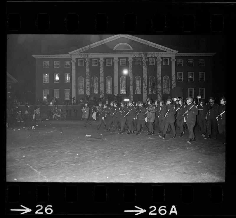 Harvard Square anti-war riot: Cambridge police line up for massed charge, Cambridge