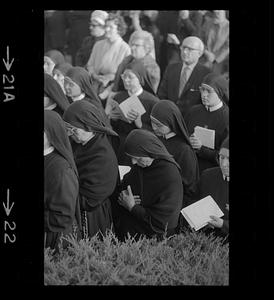 Nuns pray at Cardinal Cushing funeral, Milton