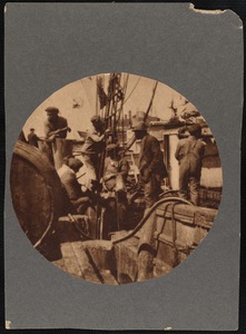Whaling Crew members working on deck of New Bedford whaling ship The Wanderer