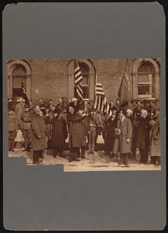 Washington's Day flag raising ceremony outside of City Hall