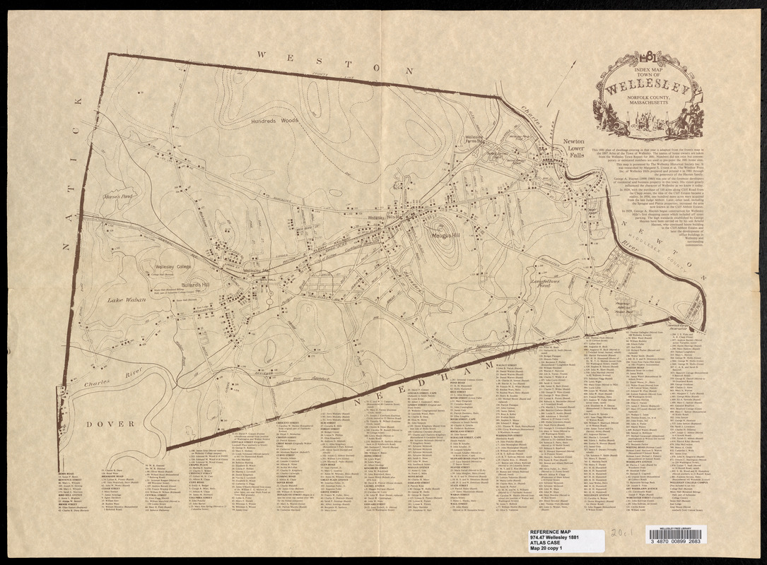 Index map, Town of Wellesley, Norfolk County, Massachusetts, 1881