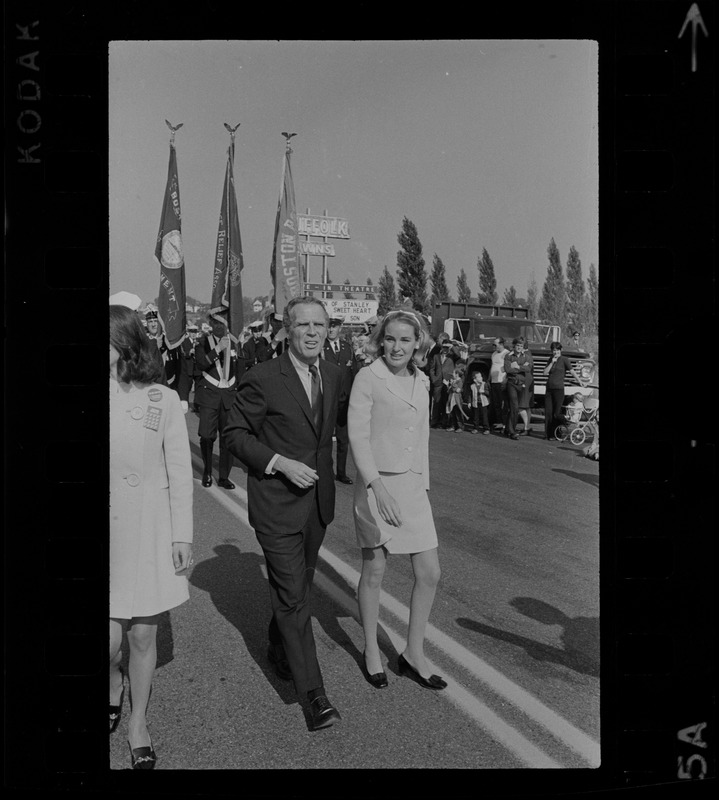 Boston Mayor Kevin White and Kathryn White enjoy the sunshine and a friendly crowd at East Boston parade