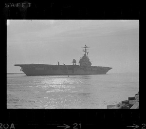 The aircraft carrier USS Wasp, prime recovery ship for astronauts Tom Stafford and Eugene Cernan, leaves Boston Harbor for recovery station southeast of Bermuda
