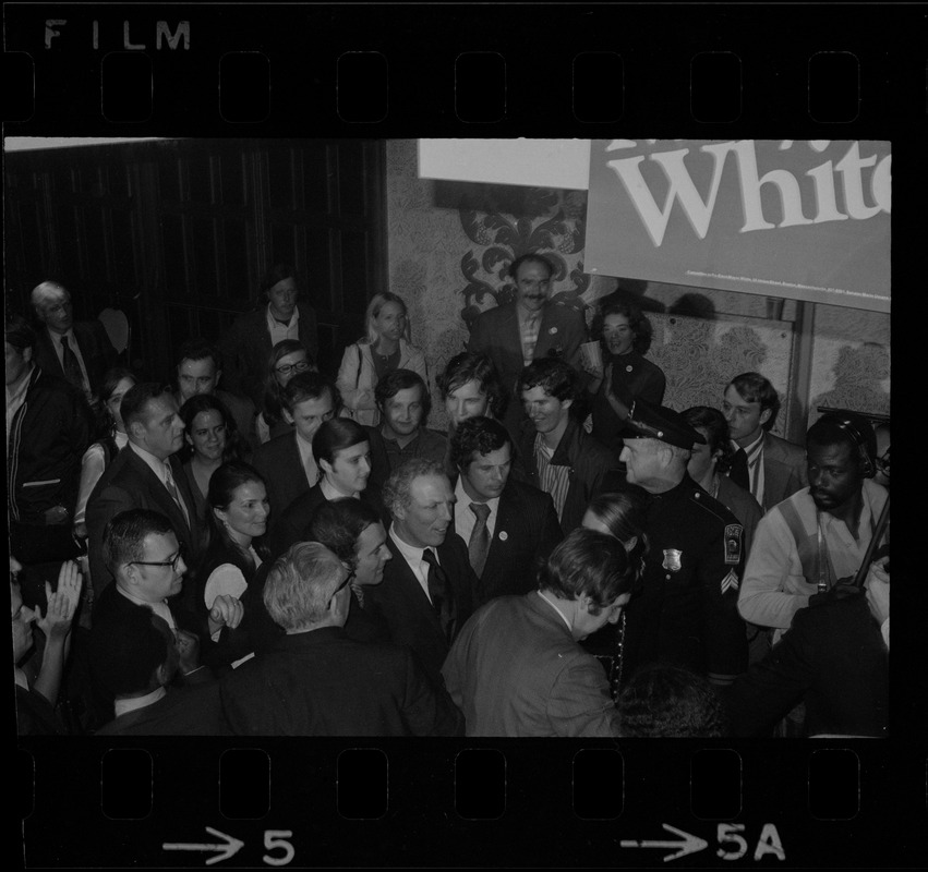 Boston Mayor Kevin White at campaign headquarters on night of his re-election