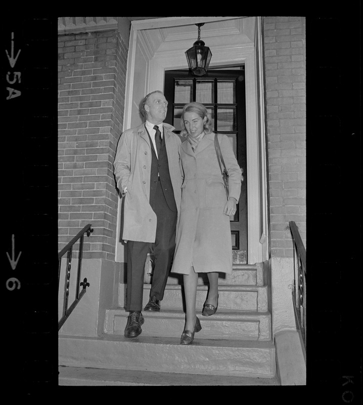 Boston Mayor Kevin White and Kathryn White in front of home on election day