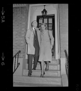 Boston Mayor Kevin White and Kathryn White in front of home on election day