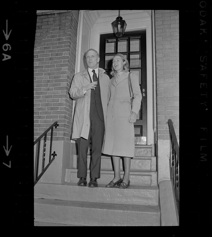 Boston Mayor Kevin White and Kathryn White in front of home on election day