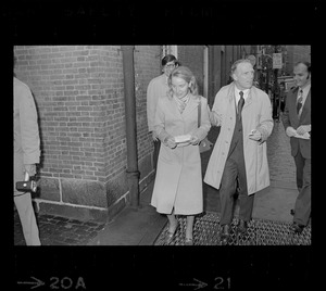 Boston Mayor Kevin White and Kathryn White leaving polling station on day of mayoral election