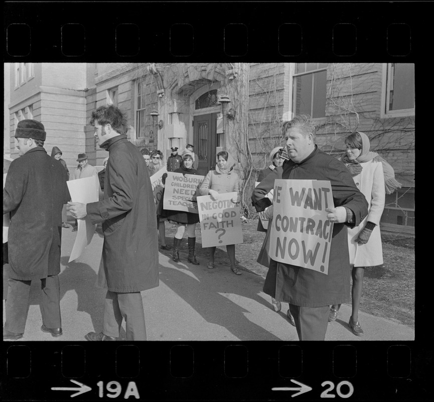 Striking teachers on picket line at Woburn High School Digital