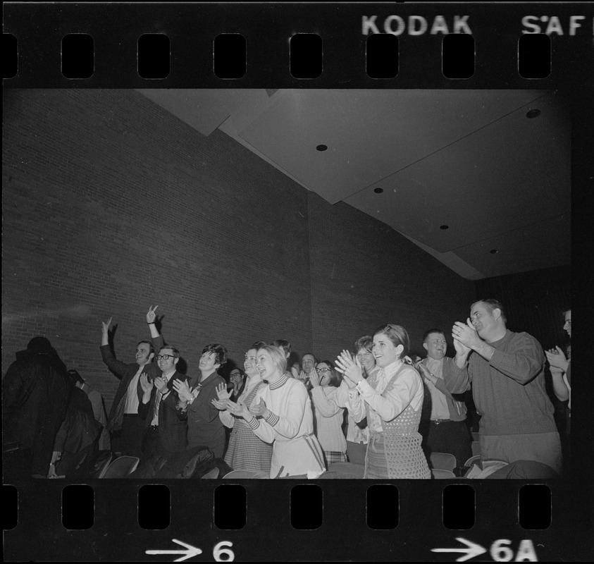 Audience at Woburn High School during meeting about teachers strike