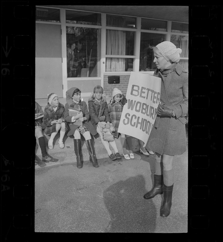 Striking Woburn teachers on picket line at Malcolm S. White Elementary