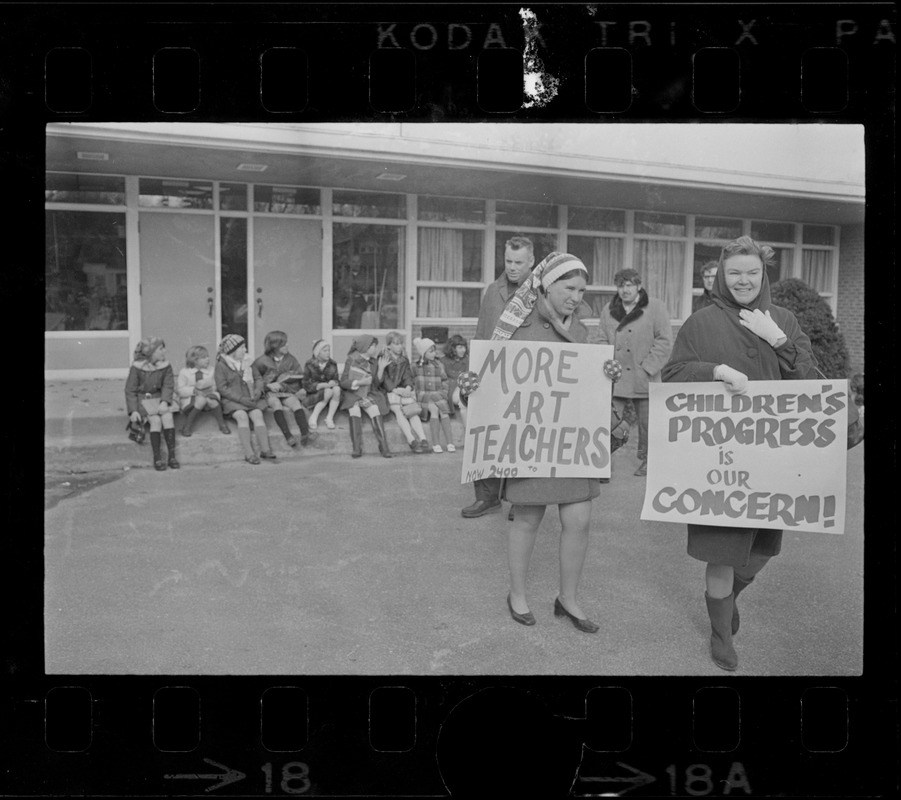 Striking Woburn teachers on picket line at Malcolm S. White Elementary