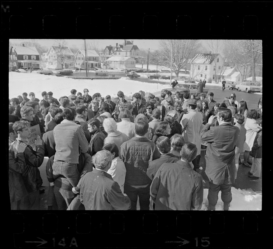 Arthur Hurley among students and striking teachers at Woburn High School