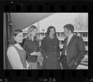 Janet Bellezia, Susan Brennan, Sara Potter, and Arthur Hurley at Arrowhead Motor Inn in Bedford during Woburn teachers strike