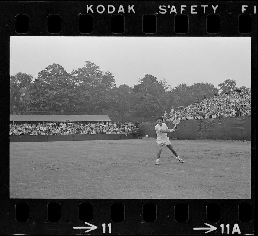 Pancho Gonzales playing in U. S. Professional Tennis Championship at Longwood Cricket Club