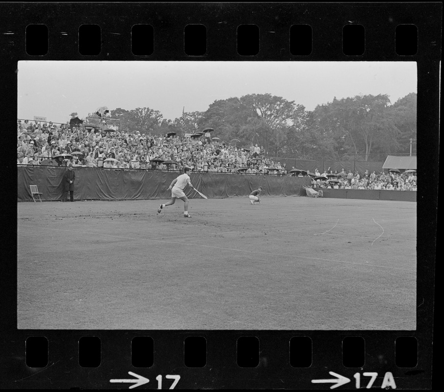 Pancho Gonzales playing in U. S. Professional Tennis Championship at Longwood Cricket Club