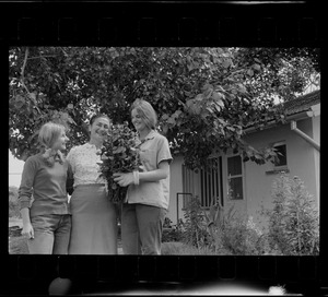 Three women posing in yard, Israel