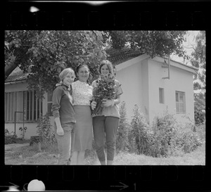 Three women posing in yard, Israel