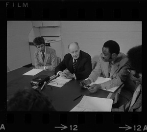 Judge Elwood McKenney, Superior Court Justice Walter H. McLaughlin, and unidentified man at conference at Roxbury courthouse to discuss crime in the black community