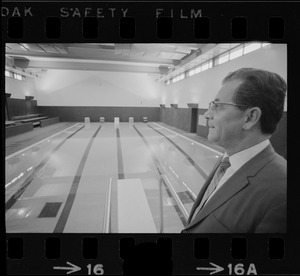 New pool at the West End House Boys' Club is inspected by executive director Joseph Palladino