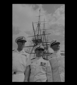 Rear Admiral Joseph C. Wylie, Commander Jack L. Reifschneider, and Commander Hugh Moore